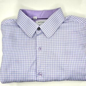Duchamp Slim Fit Gingham Dress Shirt Purple Size 16.5/L